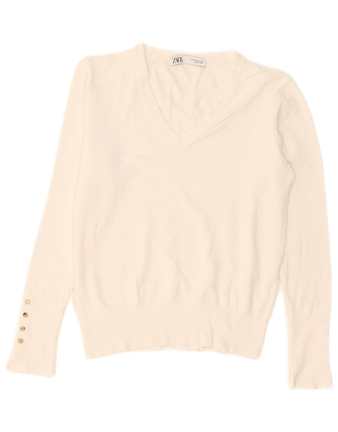 Maglione maglione con scollo a V da donna Zara UK 12 bianco medio