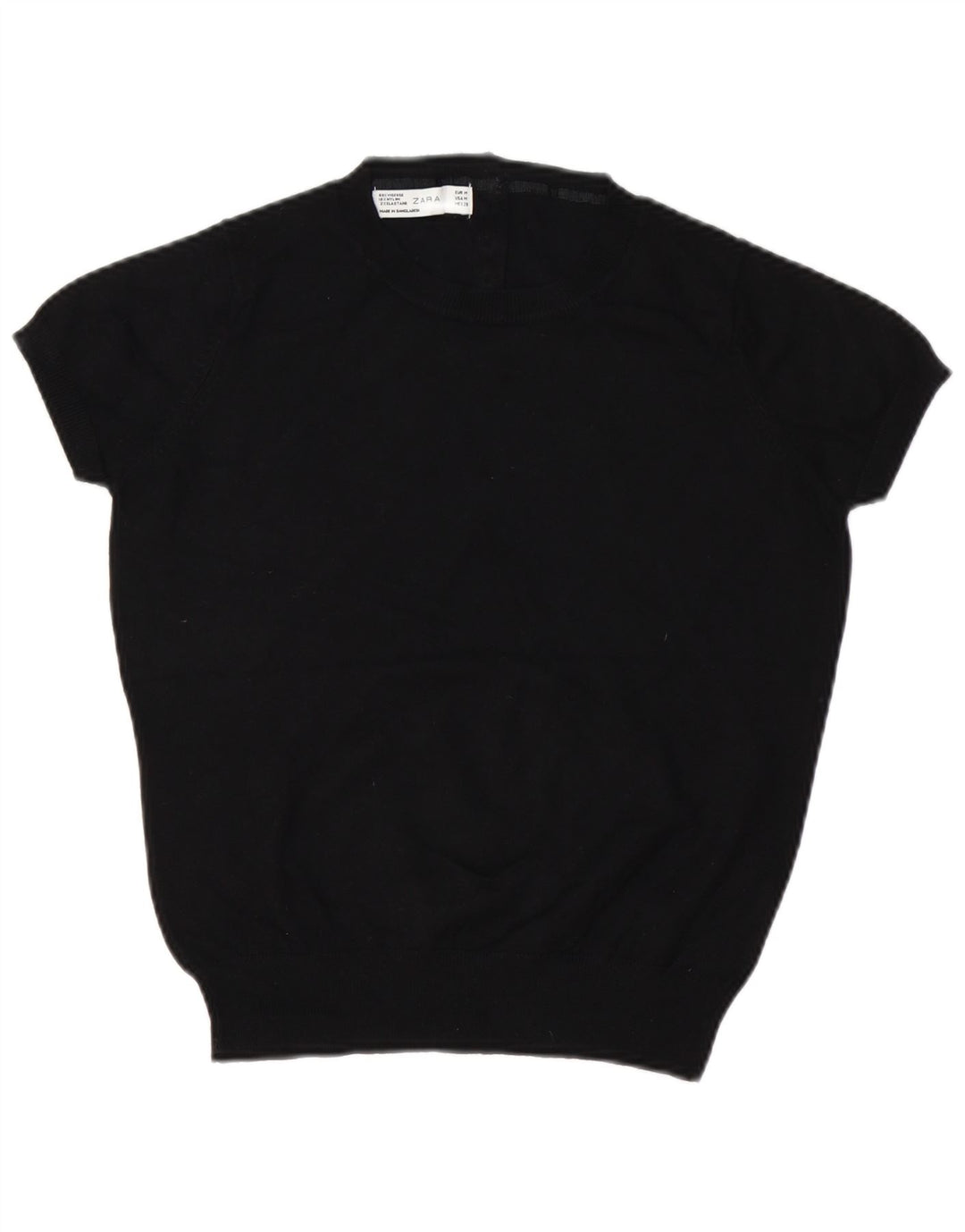 Maglione corto girocollo a maniche corte da donna Zara UK 14 medio nero