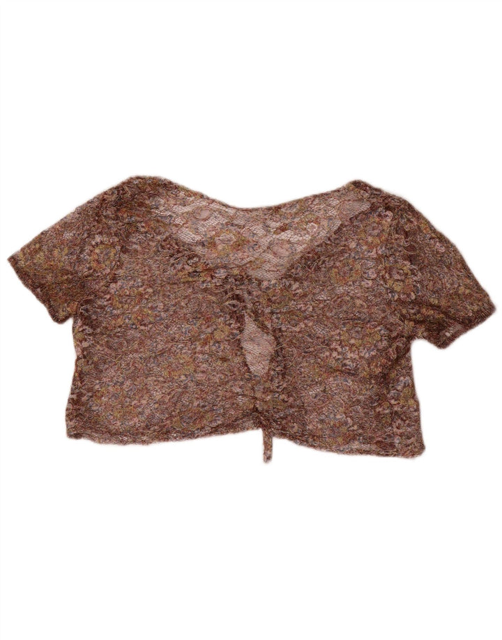 Top Bolero corto da donna vintage UK 12 medio floreale multicolore