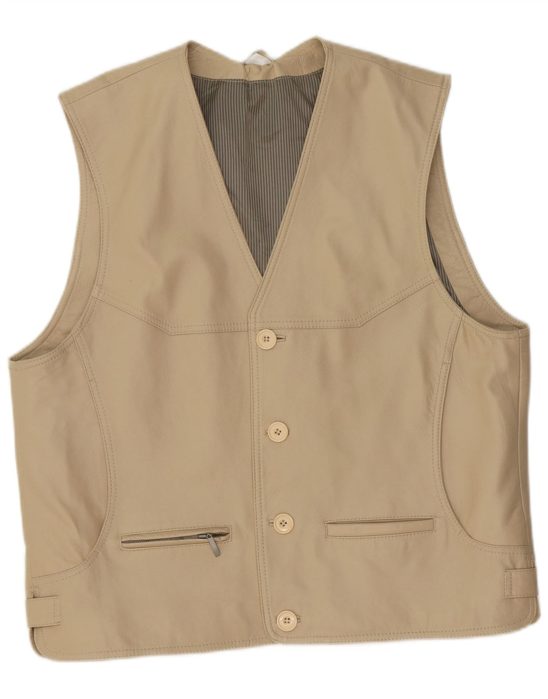 DAVID MOORE Mens Classic Leather Gilet UK 44 2XL Beige Leather