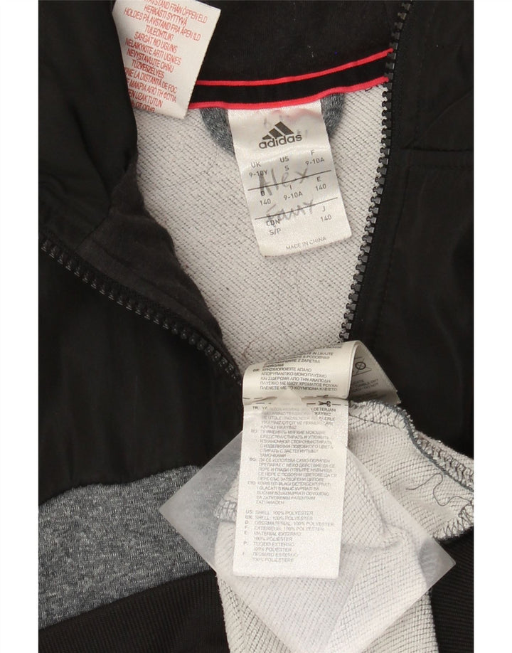 Felpa con cappuccio e zip Adidas da ragazzo 9-10 anni in poliestere color block nero