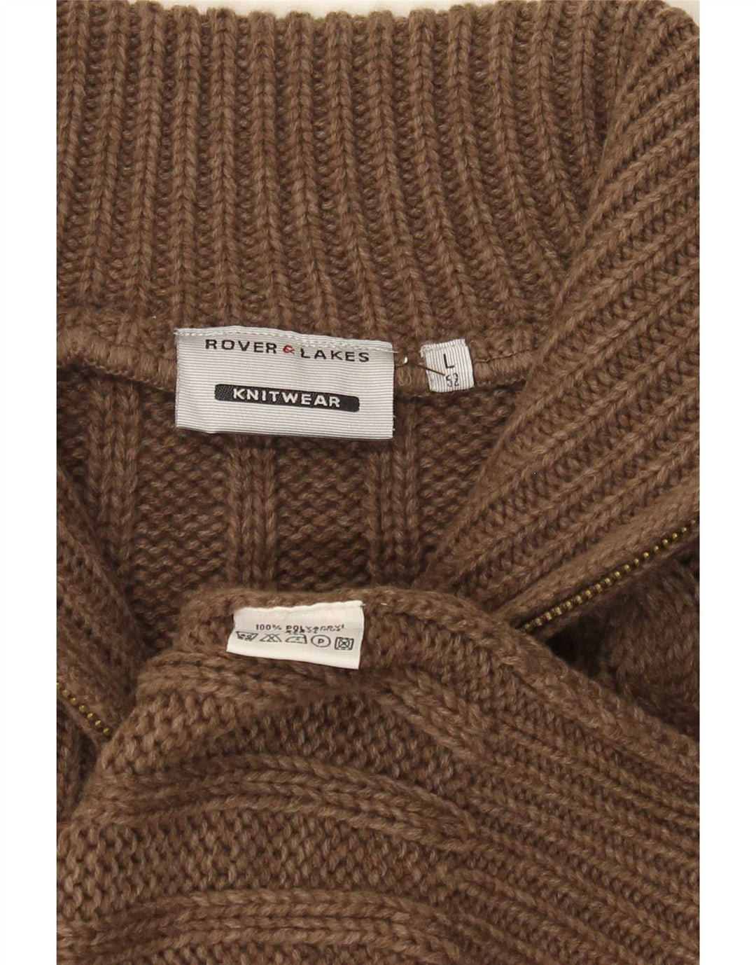 Maglione da uomo Rover & Lake con zip e collo EU 52 Large Marrone Poliacrilico