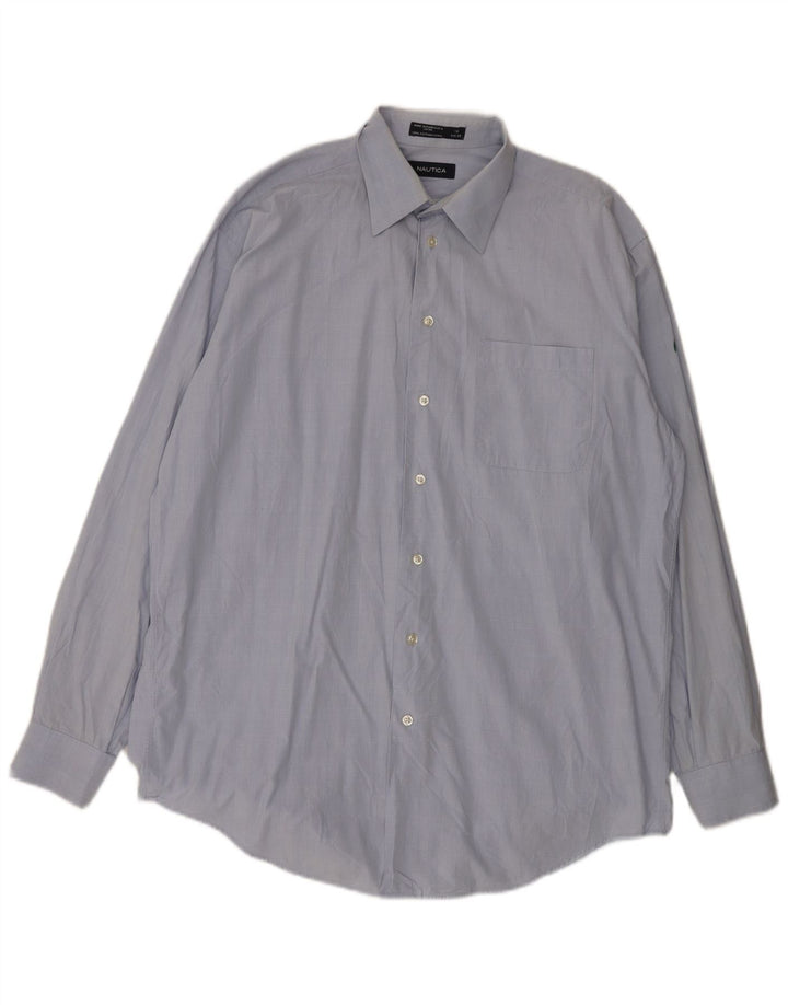 Camicia da uomo Nautica taglia 16 grande cotone pied de poule blu