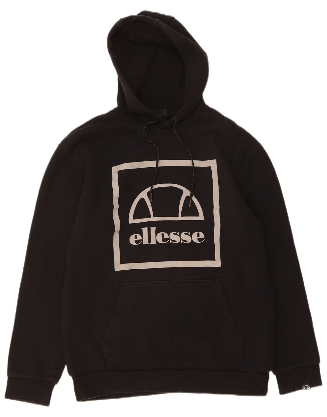 ELLESSE Mens Graphic Hoodie Jumper Medium Black Cotton
