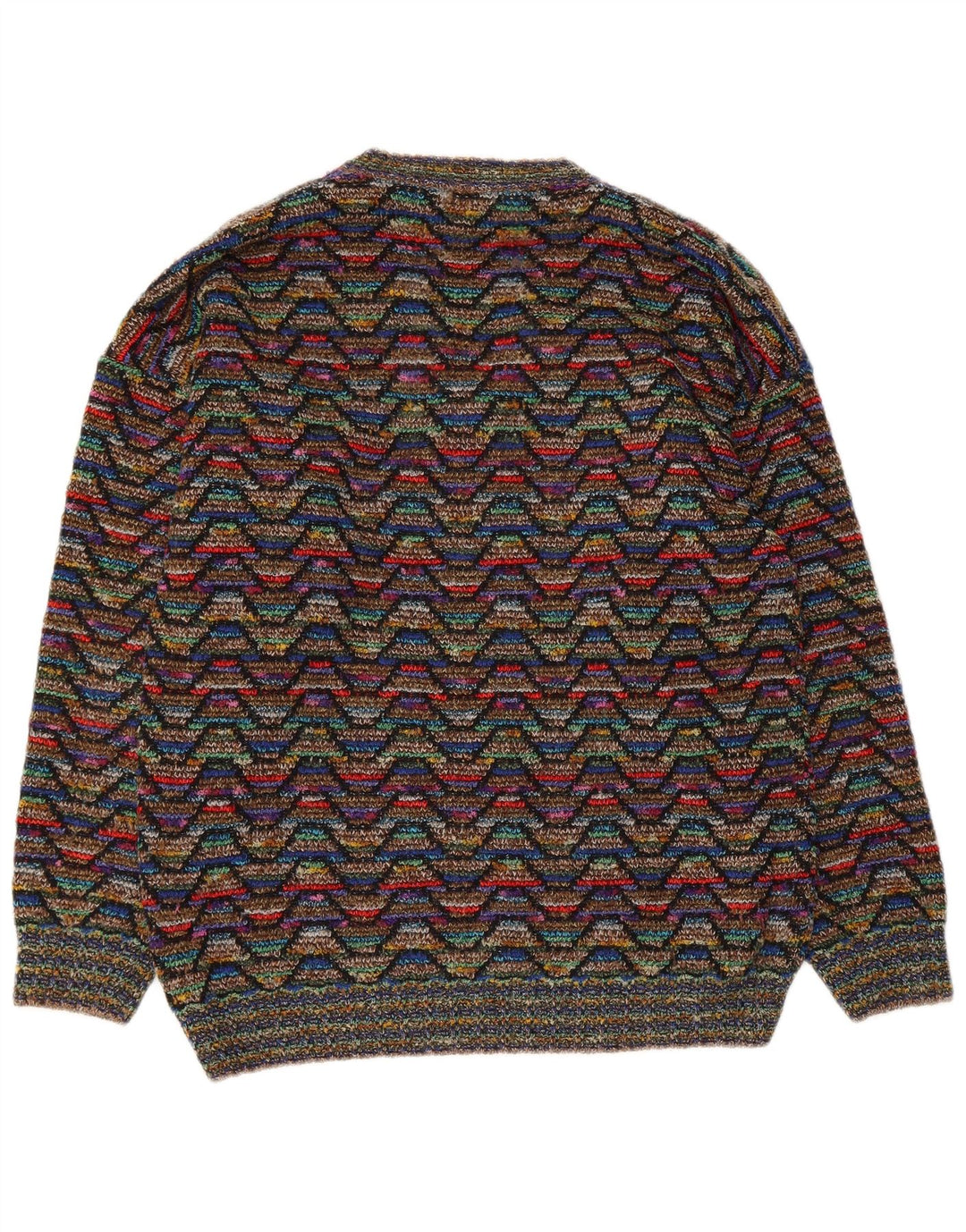 Maglione vintage da uomo con scollo a V piccolo in lana Chevron multicolore