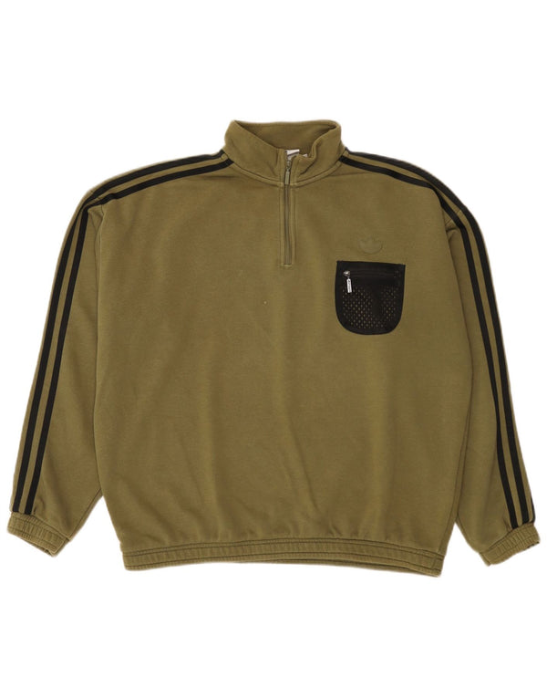 Felpa da donna oversize con collo e zip Adidas, maglione, UK 12, medio, kaki