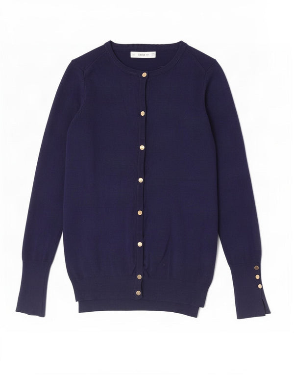 Maglione cardigan da donna Zara UK 10 piccolo in viscosa blu navy
