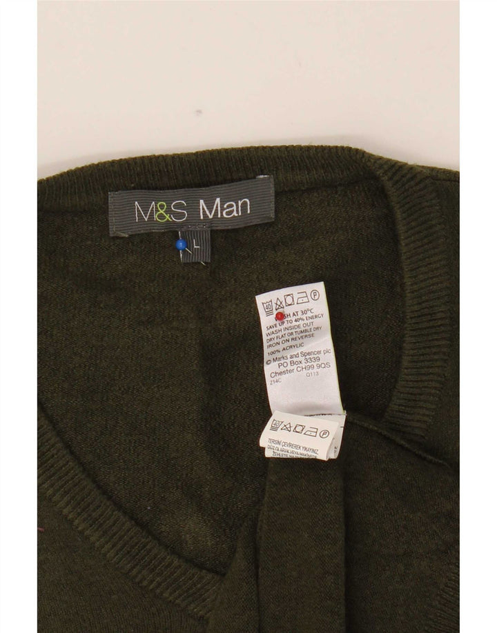 Maglione da uomo Marks & Spencer con scollo a V grande acrilico kaki