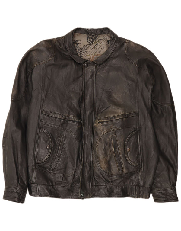 Giubbotto bomber in pelle vintage da uomo IT 54 2XL Nero