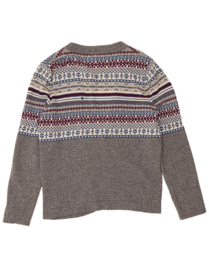 Maglione cardigan da donna Benetton UK 14 Lana Fair Isle grigio medio