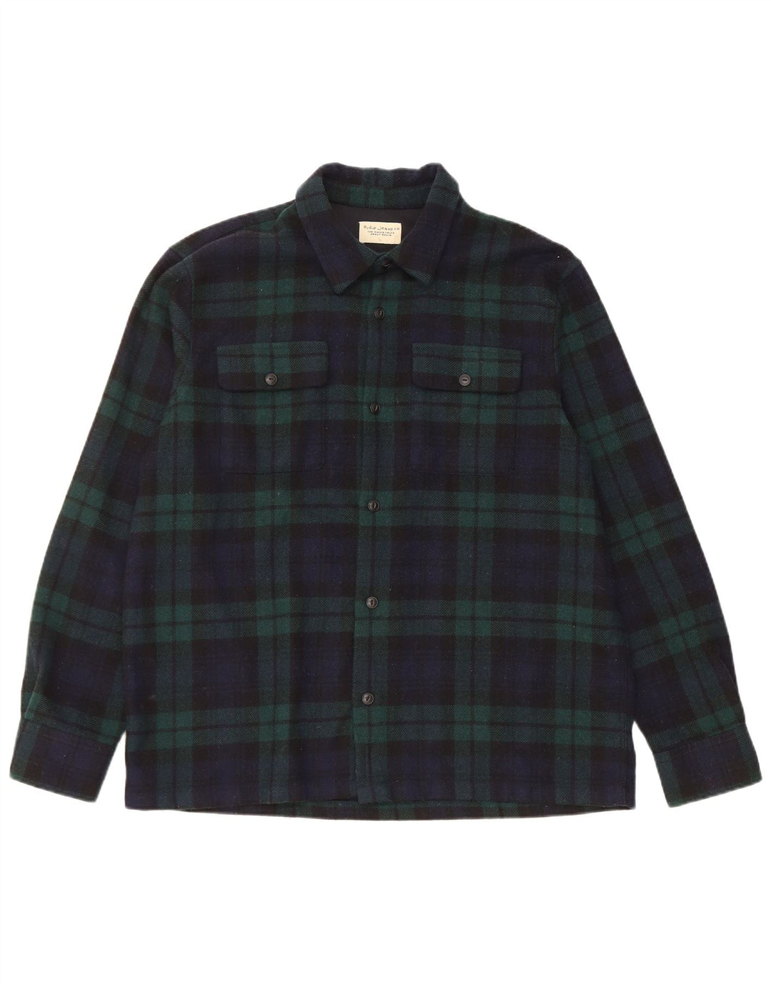 Nudie Jeans Camicia da uomo in flanella grande in lana a quadri blu navy