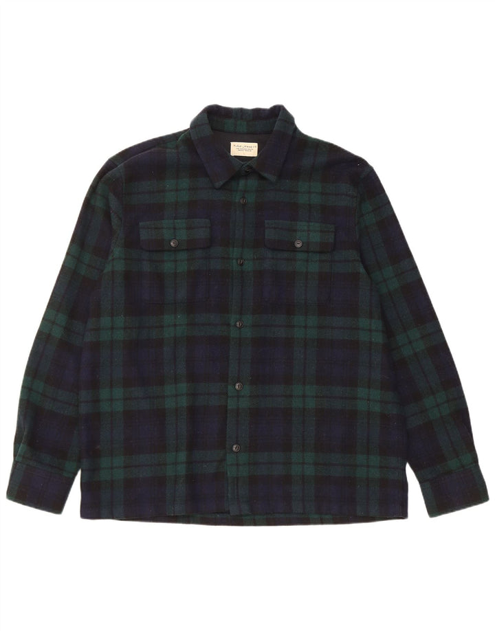 Nudie Jeans Camicia da uomo in flanella grande in lana a quadri blu navy