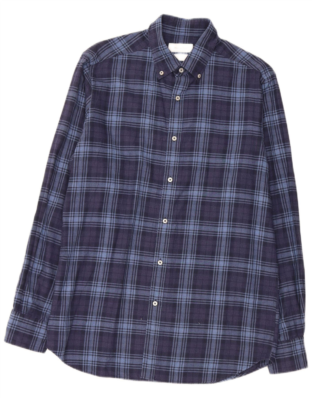 MASSIMO DUTTI Camicia da uomo in flanella di cotone a quadri blu navy medio