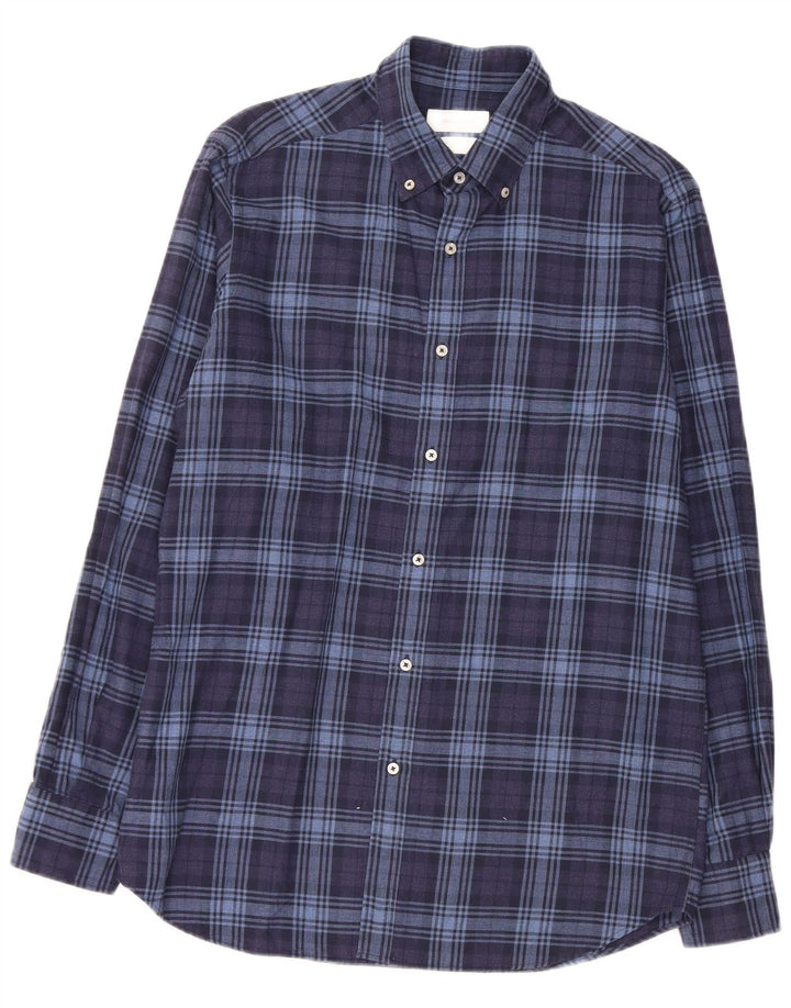 MASSIMO DUTTI Camicia da uomo in flanella di cotone a quadri blu navy medio