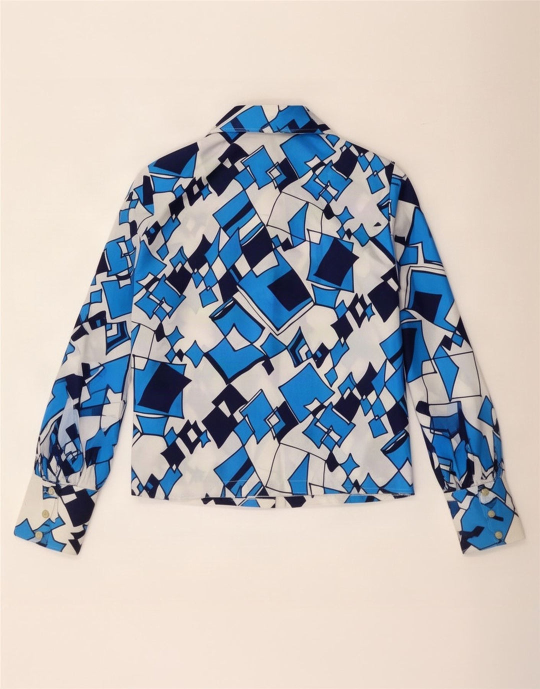 Camicetta camicia vintage da donna IT 44 Blu medio geometrico
