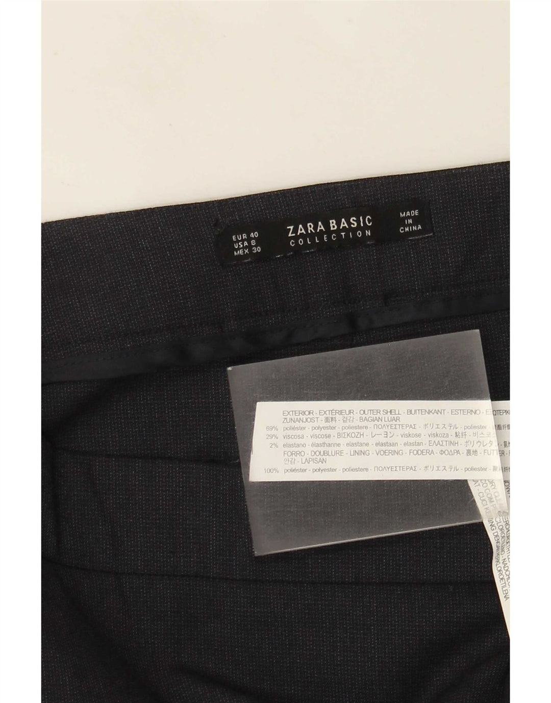 Pantaloni chino slim da donna Zara EU 40 medio W30 L27 poliestere blu navy