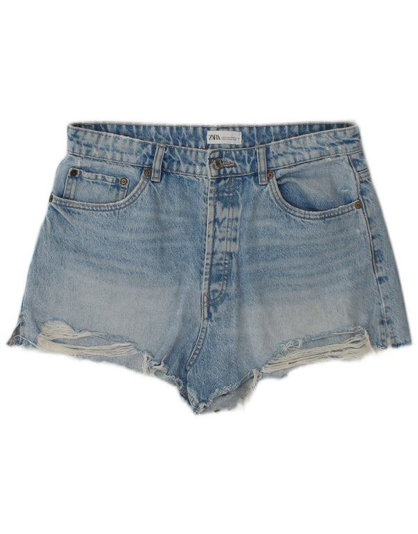 Pantaloncini in denim invecchiato Zara da donna EU 44 XL W34 Blu