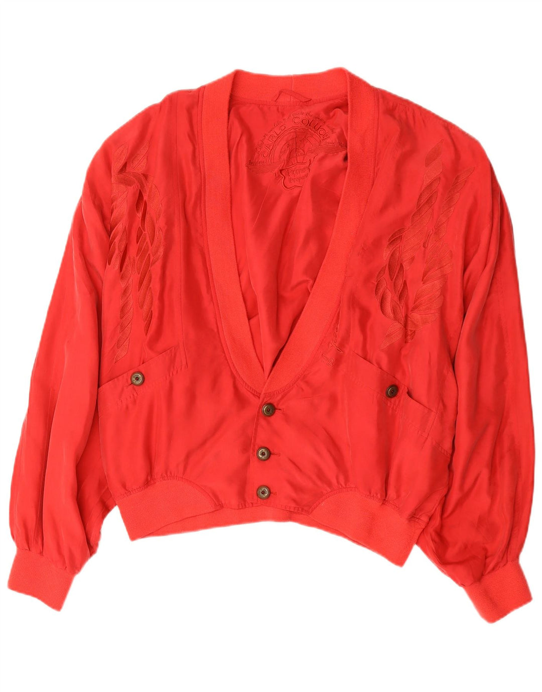 Giubbotto bomber grafico da uomo vintage UK 42 XL seta rossa