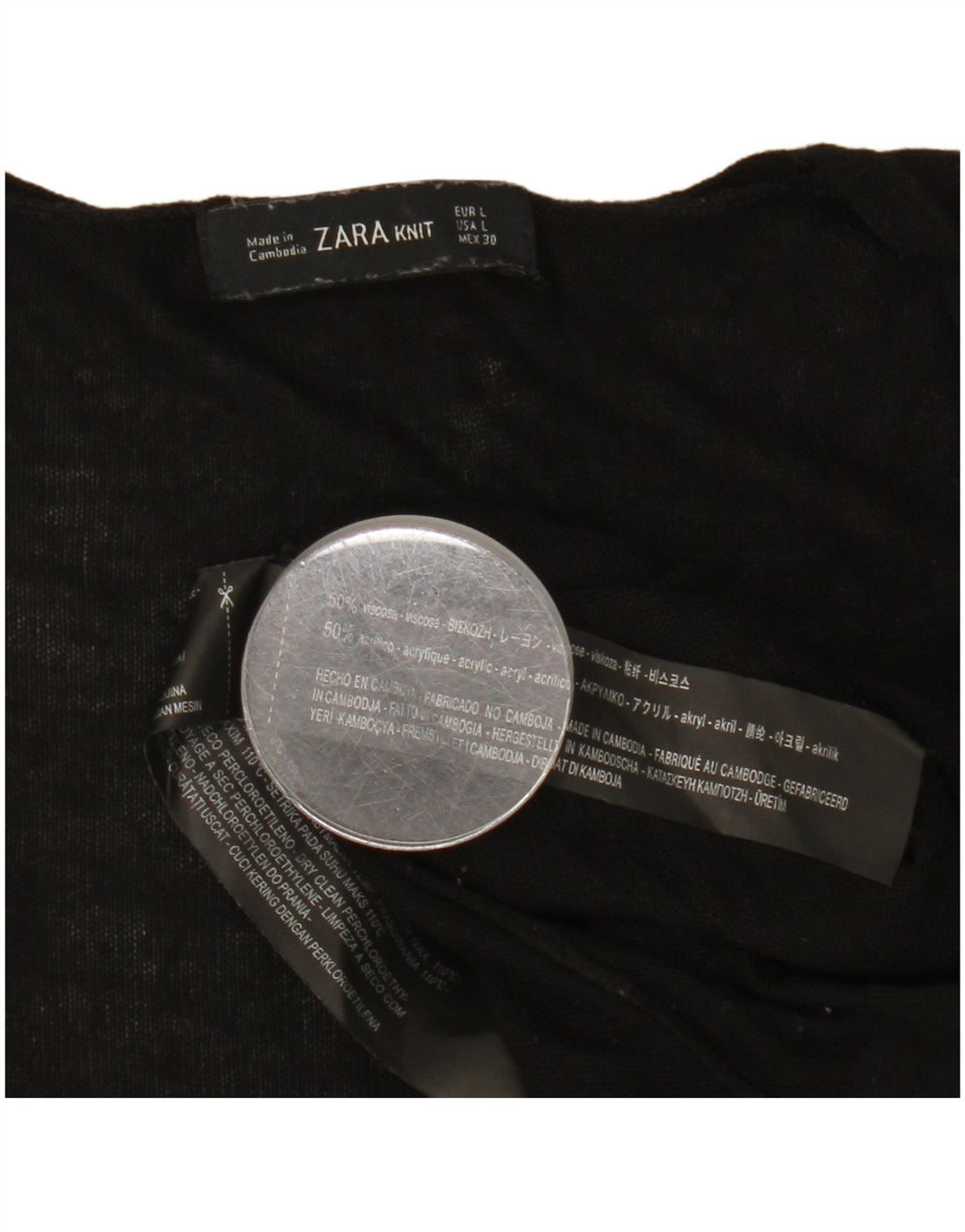 Top Zara da donna a maniche lunghe UK 16 Large in viscosa nera