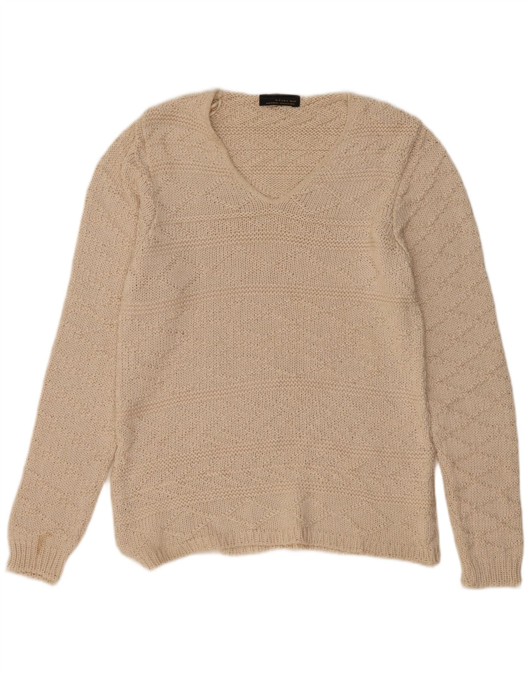 Maglione Zara da uomo con scollo a V XL Beige acrilico