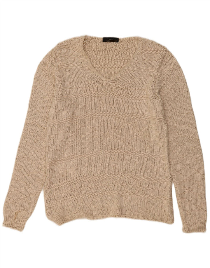 Maglione Zara da uomo con scollo a V XL Beige acrilico