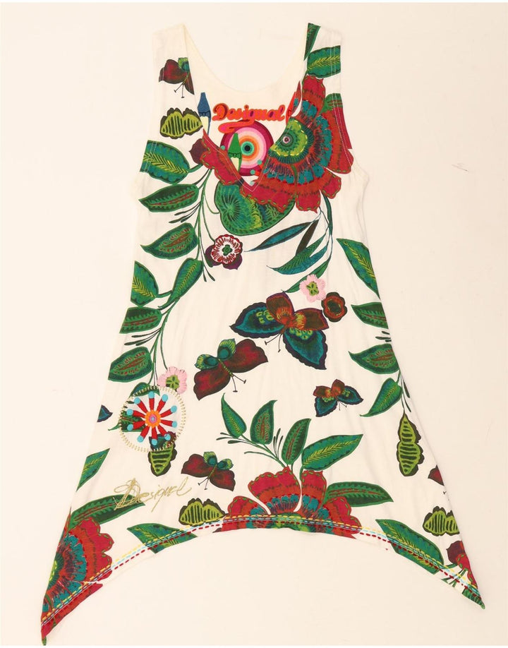 DESIGUAL Womens Sleeveless Tunic Top UK 12 Medium White Floral Vintage Desigual and Second-Hand Desigual from Messina Hembry 