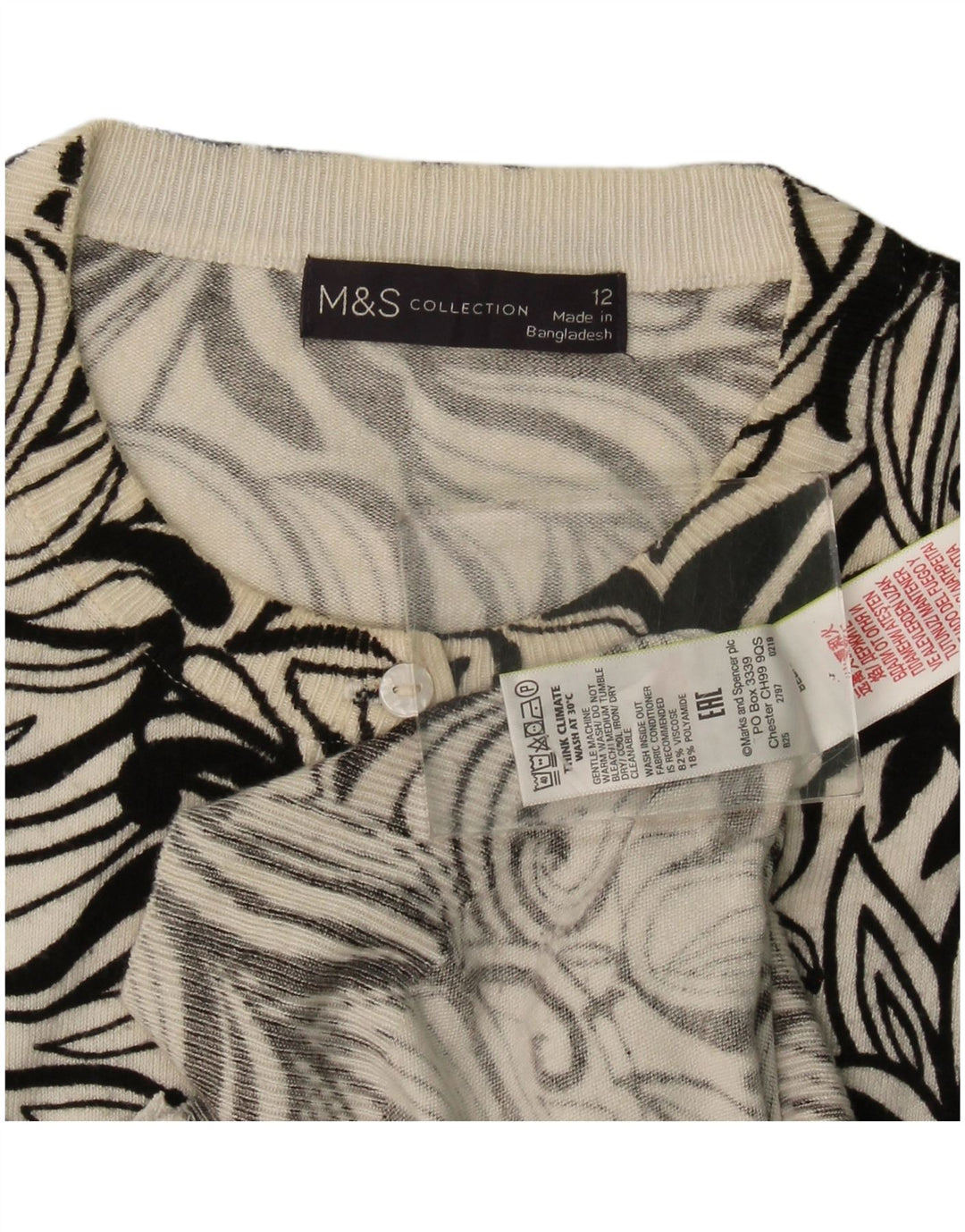 Maglione cardigan da donna Marks & Spencer UK 12 Viscosa floreale nera media