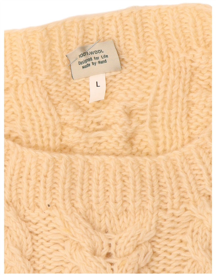 Maglione da uomo con scollo a barca Pachamama, grande, in lana bianca