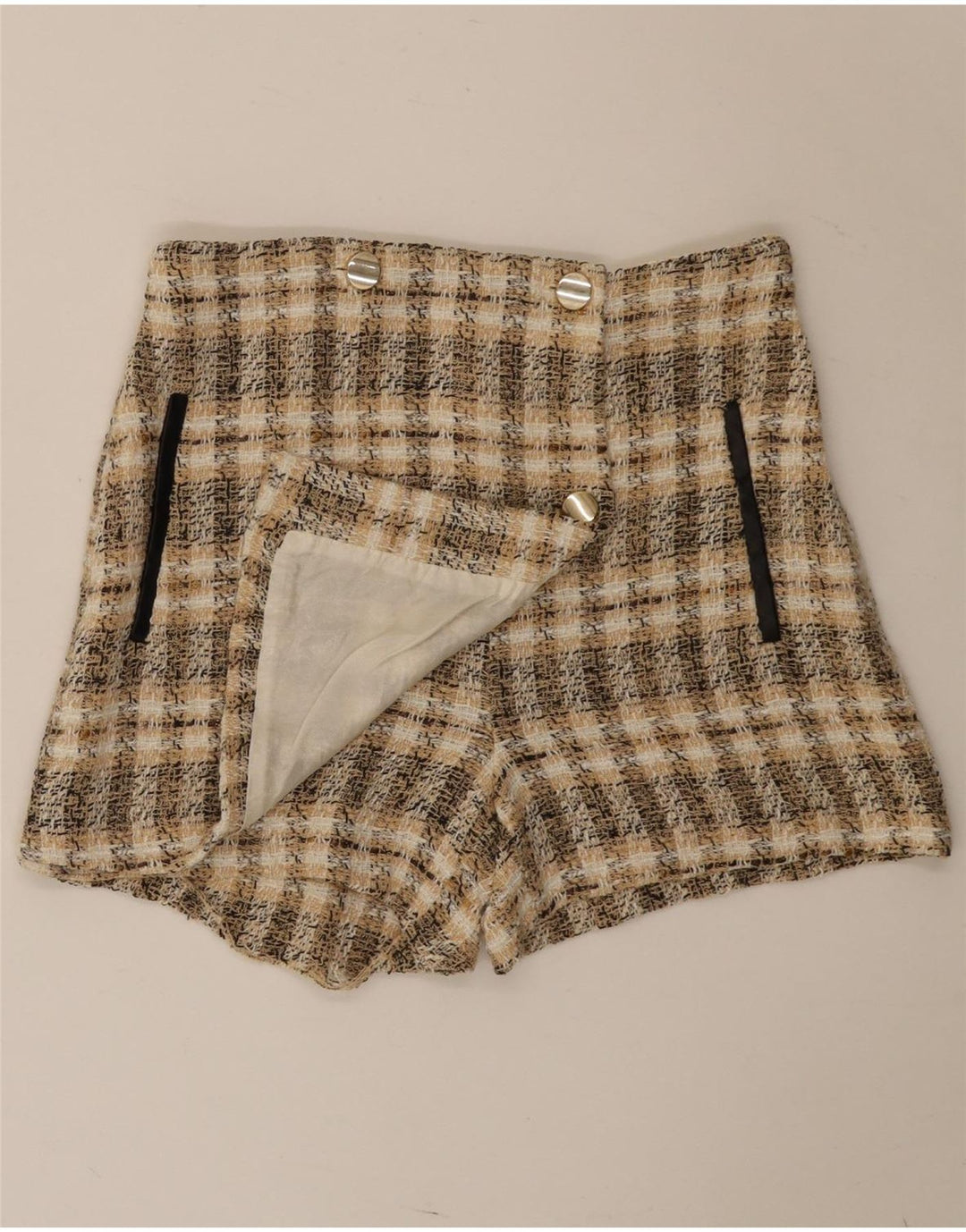 Pantaloncini casual da donna Zara medi W28 poliestere a quadri marroni