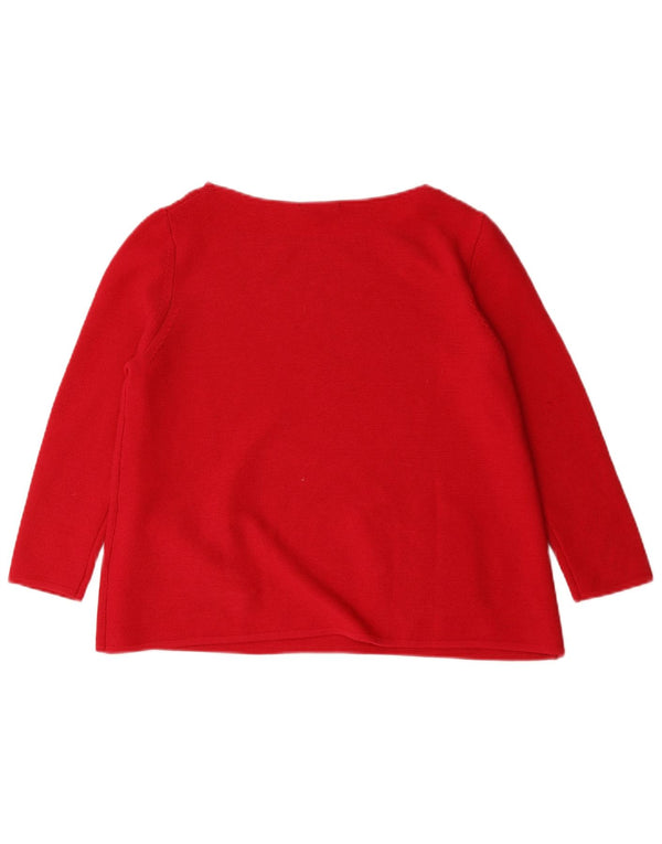 Cos Womens Crop 3/4 Sleeve Boat Neck Jumper Sweater UK 14 Medium Red Wool