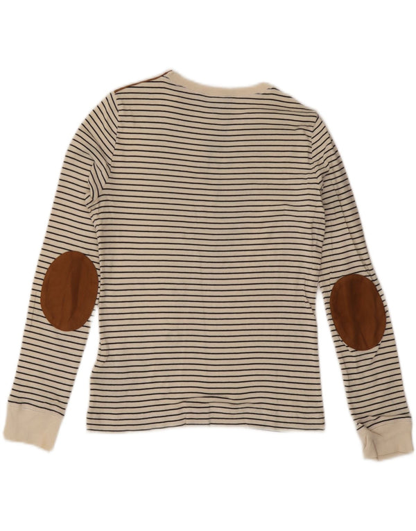 RALPH LAUREN Top da donna a maniche lunghe UK 10 piccolo cotone a righe bianche