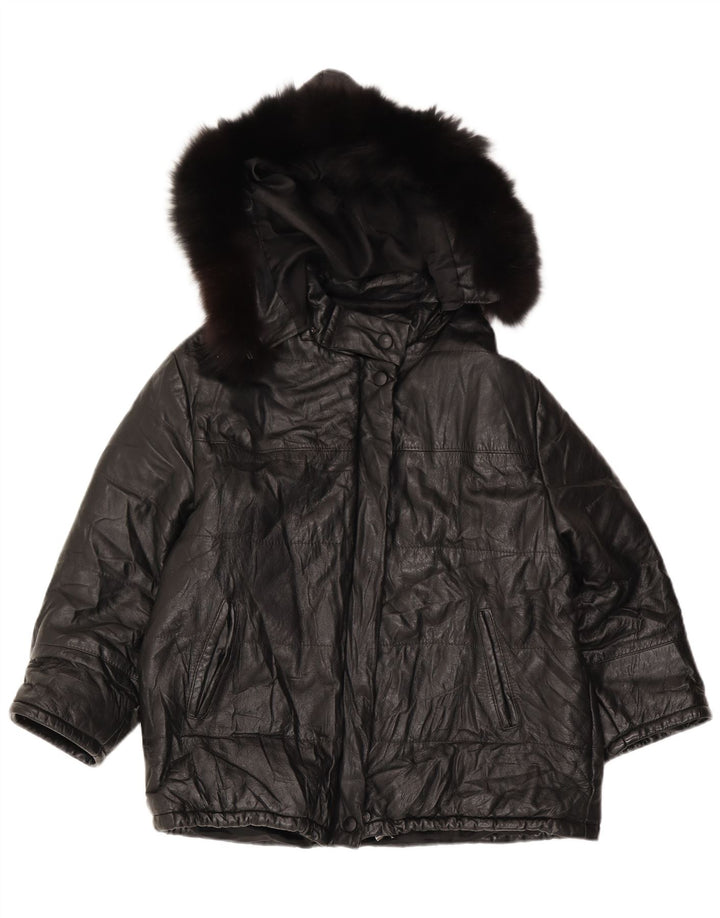 Giacca in pelle con cappuccio da donna Max UK 18 XL Nera