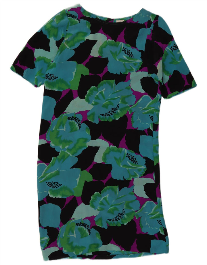 Abito a trapezio da donna VINTAGE UK 12 Seta floreale multicolore media