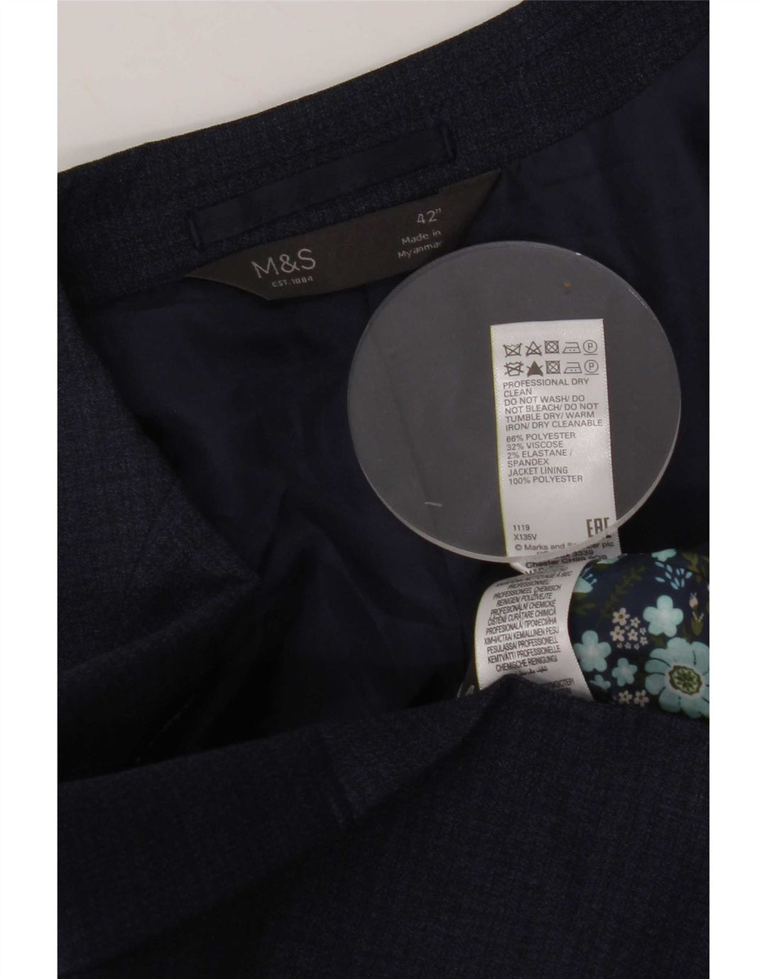 Giacca blazer a 2 bottoni da uomo Marks & Spencer UK 42 grande poliestere blu navy