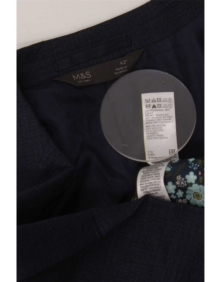 Giacca blazer a 2 bottoni da uomo Marks & Spencer UK 42 grande poliestere blu navy