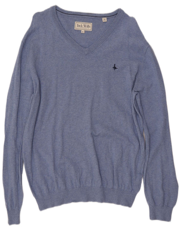 JACK WILLS Maglione da uomo con scollo a V XL in cotone blu