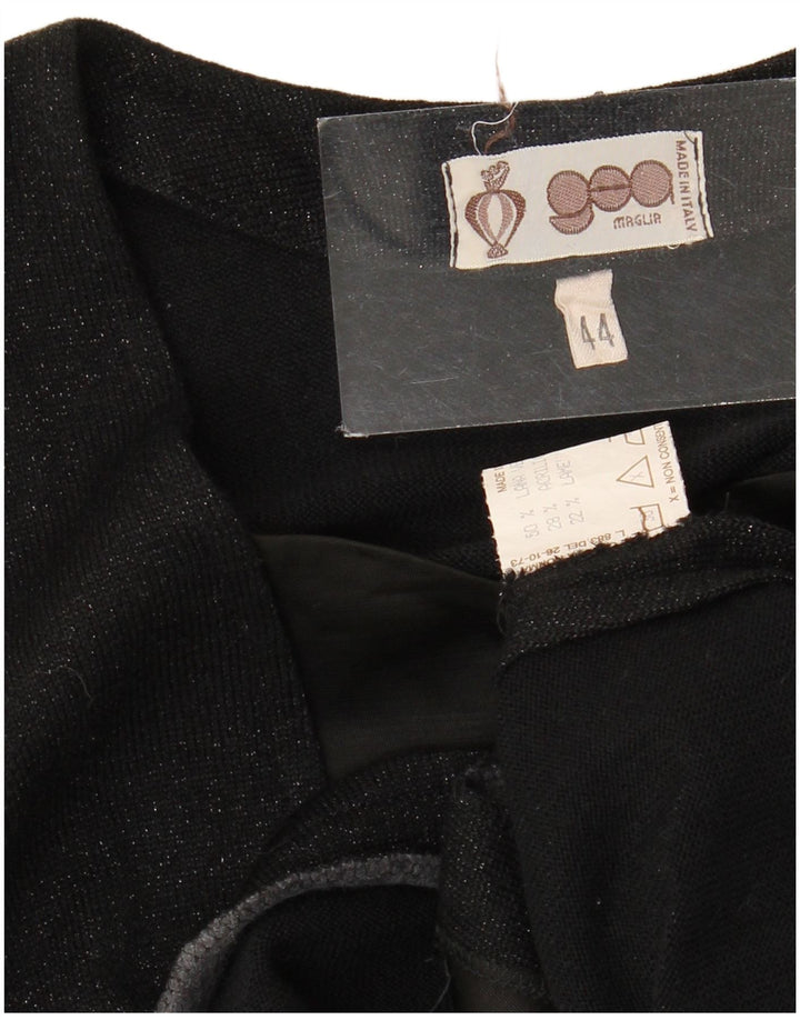 Maglione cardigan aperto da donna vintage IT 44 lana vergine nera media