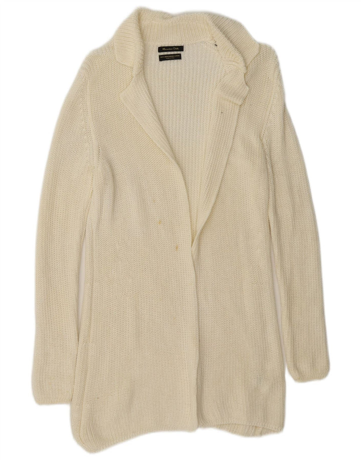Massimo Dutti Maglione cardigan aperto lungo da donna UK 10 piccolo bianco sporco