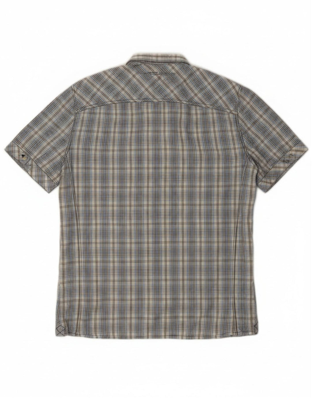 PEPE Jeans Camicia da uomo a maniche corte slim fit in cotone a quadri blu medio