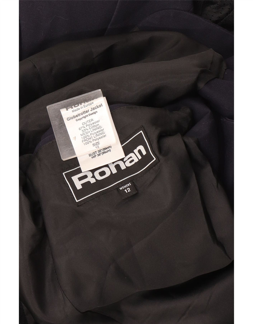 Giacca blazer a 3 bottoni da donna Rohan UK 12 poliestere medio blu navy