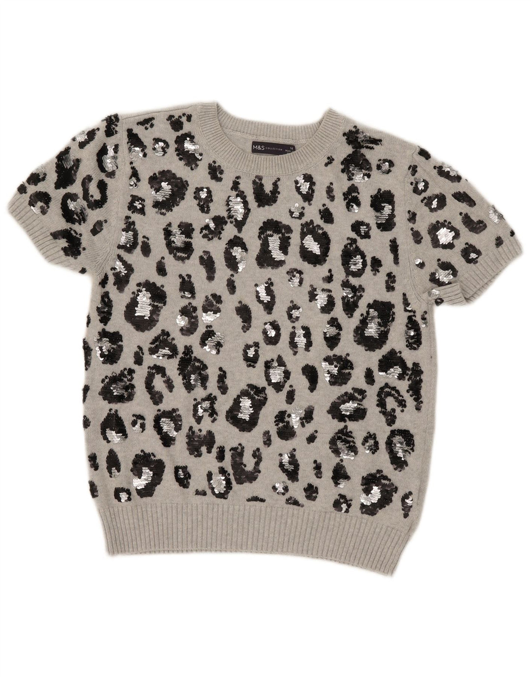 Maglione maglione girocollo corto da donna Marks & Spencer UK 16 grande grigio