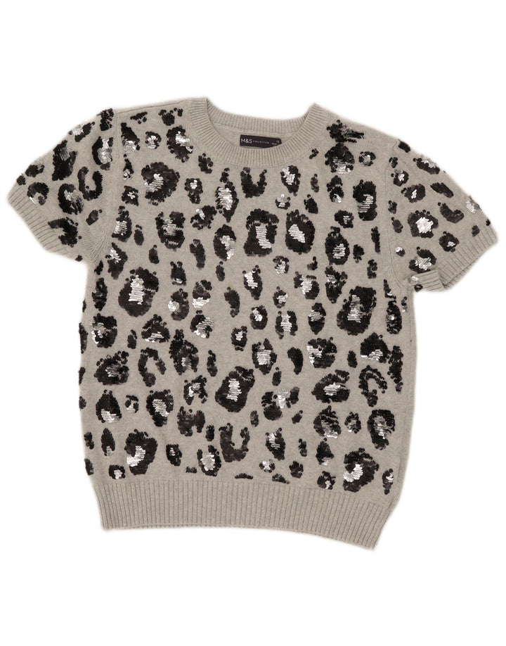 Maglione maglione girocollo corto da donna Marks & Spencer UK 16 grande grigio