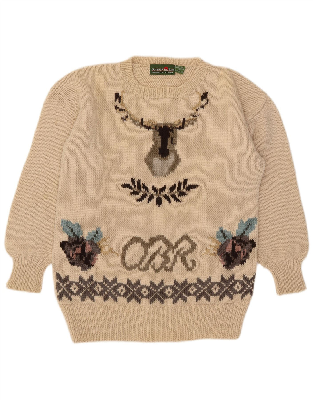 Maglione girocollo con grafica da uomo rosso Outback, Fair Isle, beige medio