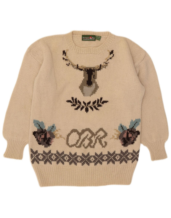 Maglione girocollo con grafica da uomo rosso Outback, Fair Isle, beige medio