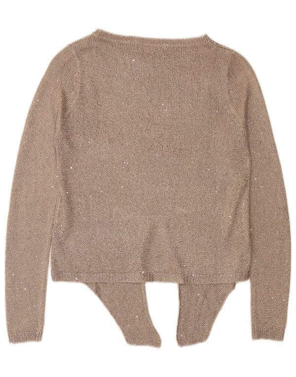 Maglione corto con scollo a barca da donna Zara UK 10 piccolo beige screziato