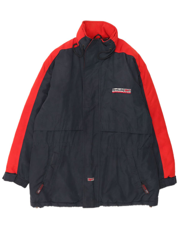 Giacca a vento con cappuccio da uomo Reebok UK 40 Large Blu Colourblock Poliestere