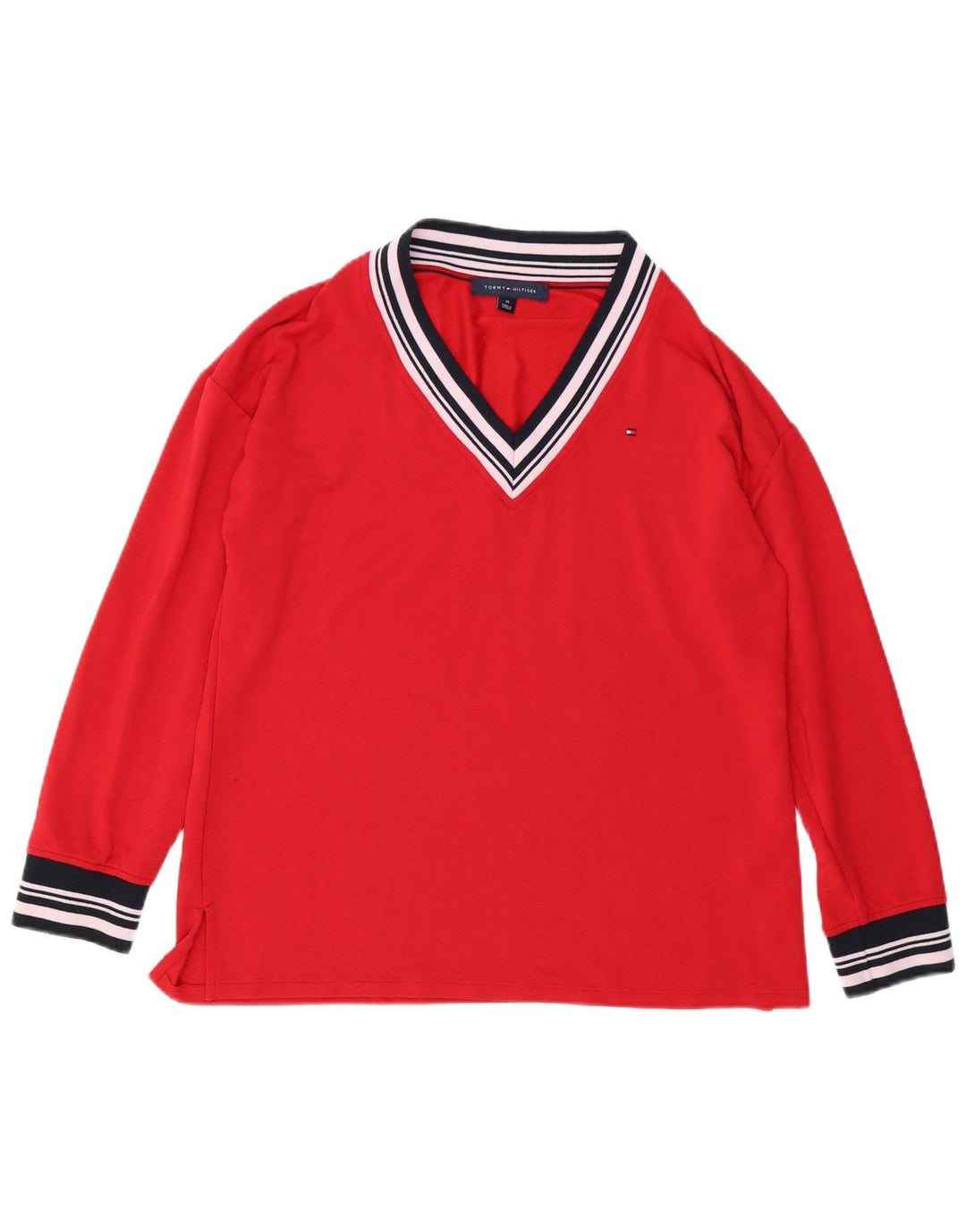 TOMMY HILFIGER Top da donna a maniche lunghe UK 14 Viscosa rossa media