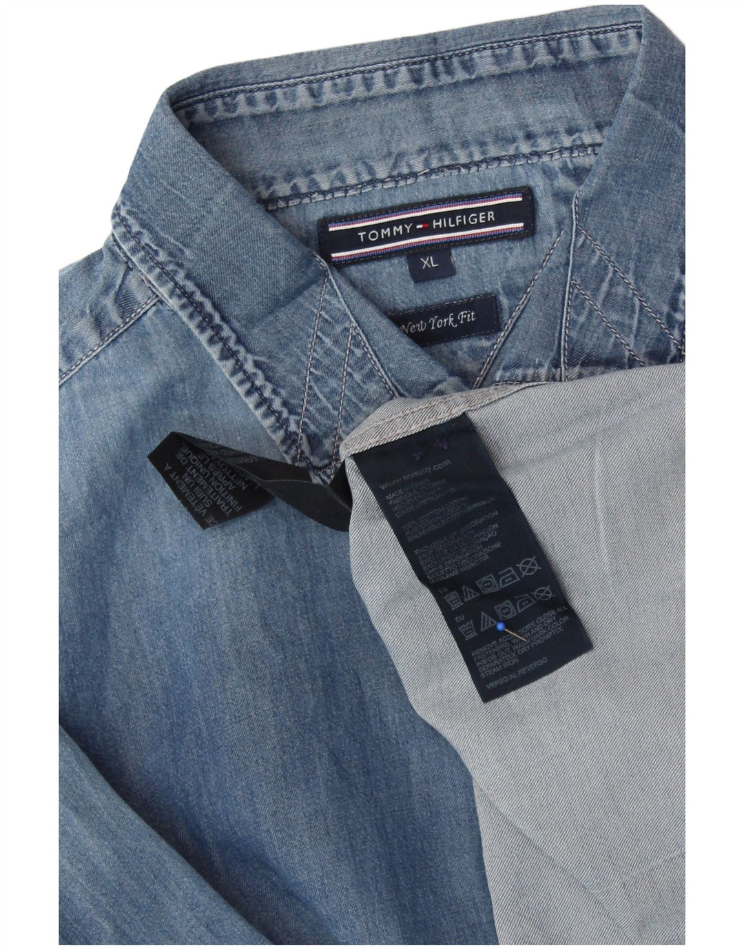 TOMMY HILFIGER Camicia in denim da uomo New York Fit XL in cotone blu