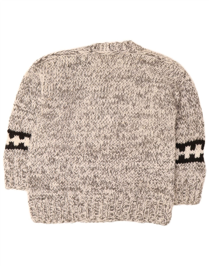 Maglione vintage da uomo con scollo a V grigio medio Fair Isle