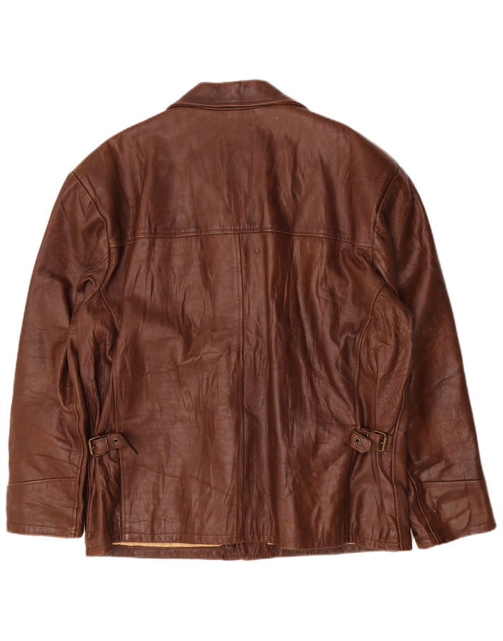 Giacca leggendaria 1957 Blazer in pelle da uomo a 4 bottoni UK 40 Grande Marrone